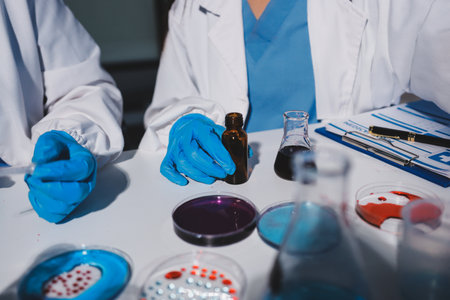 Researchers working in the clinical laboratoryの写真素材