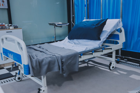 side view of hospital bed in clinic chamberの写真素材