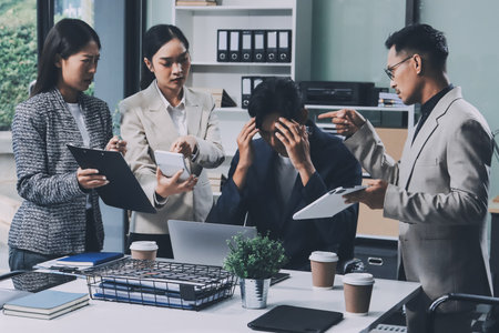 Large group of worried business people having a meeting.の写真素材
