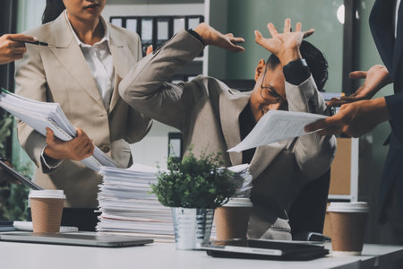 Large group of worried business people having a meeting.の写真素材