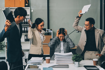 Large group of worried business people having a meeting.の写真素材