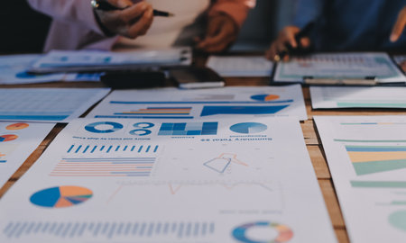 Business analyze,Close up Business people meeting to discuss the situation on the market. Business Financial Conceptの写真素材