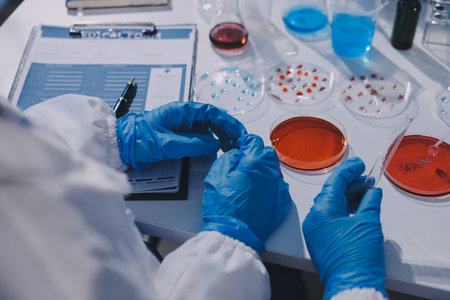 Researcher using a professional microscope