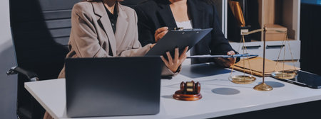 Concept of legal counseling. The lawyer or legal counsel is listening and providing advice to...