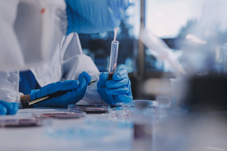 Researcher using a professional microscope