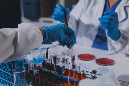 Researcher using a professional microscope