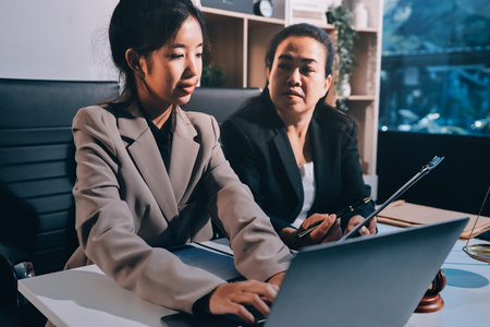The lawyer or legal counsel is listening and providing advice to business people.
