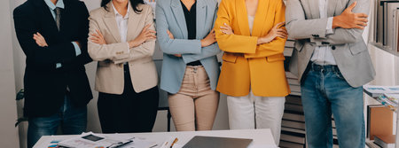 Group of Young Asian business team creative businesspeople coworker in office Happy to be successful...