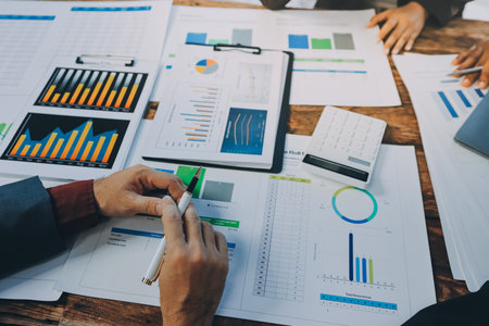 Business financing accounting banking concept. Business woman hand doing finances and calculate on...