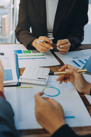 Business financing accounting banking concept. Business woman hand doing finances and calculate on...