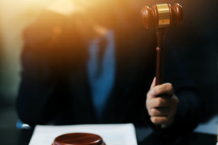 female business woman lawyers working at the law firms. Judge gavel with scales of justice. Legal law, lawyer, documents, advice and justice concept.の写真素材