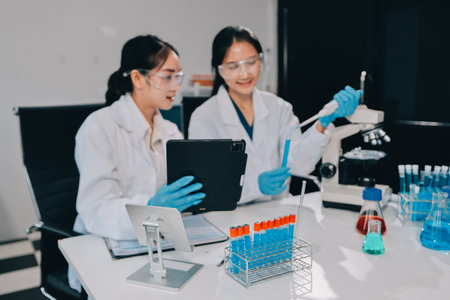 Researchers working in the clinical laboratoryの写真素材