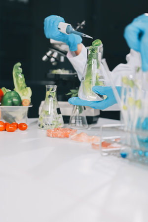 Chemical Laboratory of the Food supply . Food in laboratory, dna modify .GMO Genetically modified...