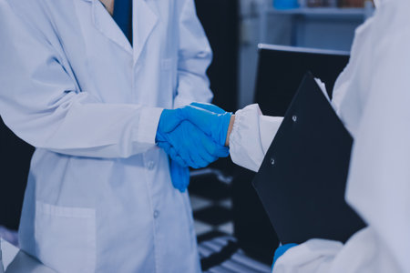 Researchers working in the clinical laboratoryの写真素材