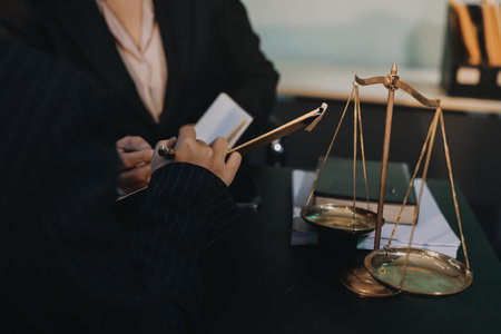 Judge gavel with Justice lawyers, Business woam in suit or lawyer working on a documents. Legal law,...