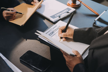 Judge gavel with Justice lawyers, Business woam in suit or lawyer working on a documents. Legal law,...