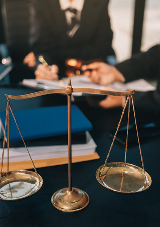 Judge gavel with Justice lawyers, Business woman in suit or lawyer working on a documents. Legal law, advice and justice concept.の写真素材
