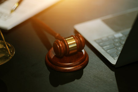 female business woman lawyers working at the law firms. Judge gavel with scales of justice. Legal law, lawyer, documents, advice and justice concept.の写真素材