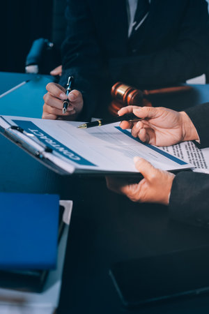 Judge gavel with Justice lawyers, Business woam in suit or lawyer working on a documents. Legal law,...