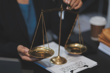 female business woman lawyers working at the law firms. Judge gavel with scales of justice. Legal law, lawyer, documents, advice and justice concept.の写真素材