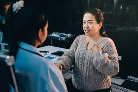 Medicine doctor reassuring her female patient