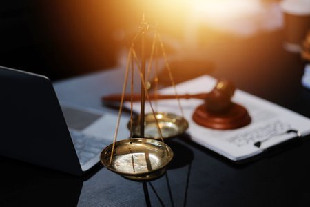 female business woman lawyers working at the law firms. Judge gavel with scales of justice. Legal law, lawyer, documents, advice and justice concept.の写真素材