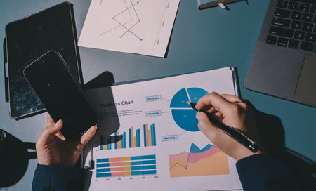 Expert woman asian female people review data number costing managerial account prepare monthly...