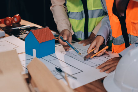 Engineers are helping to design work on blueprints and collaborate on structural analyzing of...
