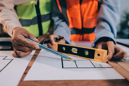 Engineers are helping to design work on blueprints and collaborate on structural analyzing of...