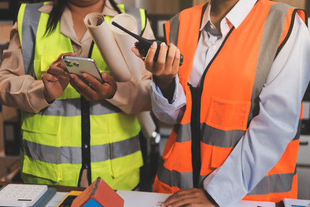 Engineers are helping to design work on blueprints and collaborate on structural analyzing of...