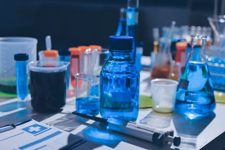 Scientist pipetting medical samples into microplate in laboratory