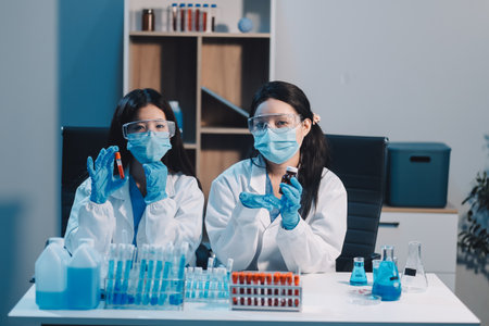 Research, experiment and medical trial being done by a scientist in a lab, science facility or hospital. One young, serious and professional researcher organizing, sorting or making a discoveryの写真素材