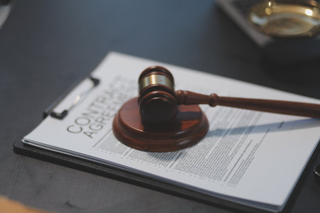 female business woman lawyers working at the law firms. Judge gavel with scales of justice. Legal law, lawyer, documents, advice and justice concept.の写真素材