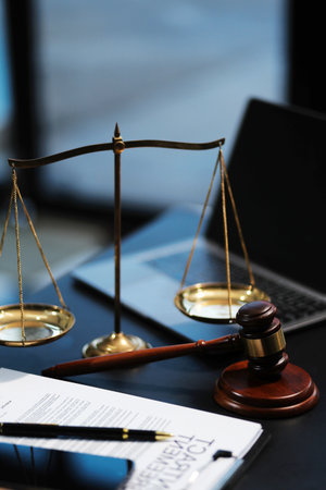 female business woman lawyers working at the law firms. Judge gavel with scales of justice. Legal law, lawyer, documents, advice and justice concept.の写真素材