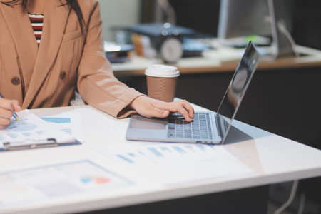 Business conference, marketing research, sales strategy analysis for business growth. and investment planning consulting. Accounting finance concept.の写真素材