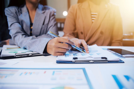 Business conference, marketing research, sales strategy analysis for business growth. and investment planning consulting. Accounting finance concept.の写真素材