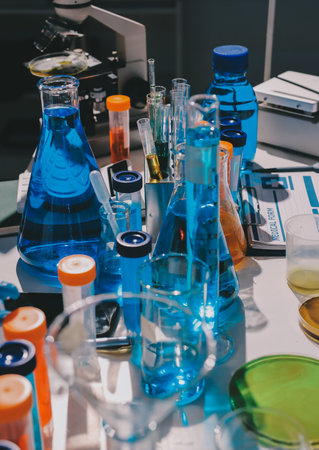 Scientist pipetting medical samples into microplate in laboratoryの写真素材