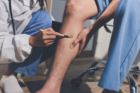 Physical therapist teaching a patient how to do exercises for his knee pain