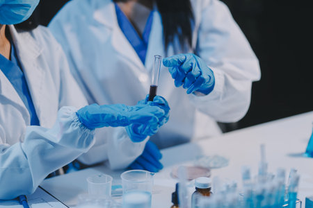 Research, experiment and medical trial being done by a scientist in a lab, science facility or...