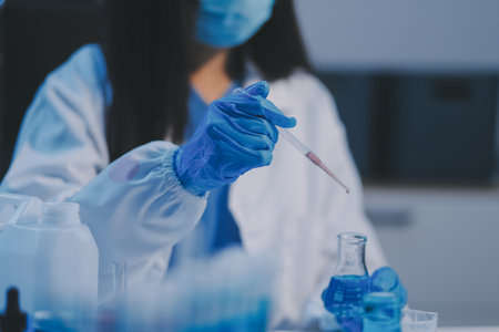 Research, experiment and medical trial being done by a scientist in a lab, science facility or...