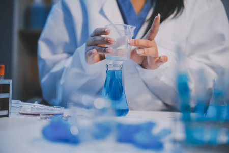 Research, experiment and medical trial being done by a scientist in a lab, science facility or...