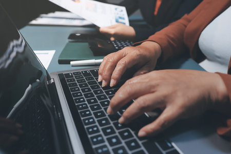 Business Documents, Auditor businesswoman checking searching document legal prepare paperwork or report for analysis TAX time,accountant Documents data contract partner deal in workplace officeの写真素材