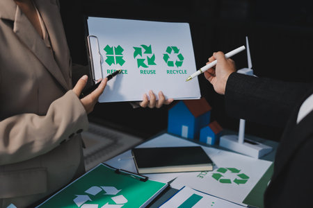 Sustainable development with renewable energy solutions, ecology concept, green business.の写真素材