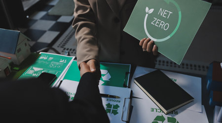 Sustainable development with renewable energy solutions, ecology concept, green business.の写真素材