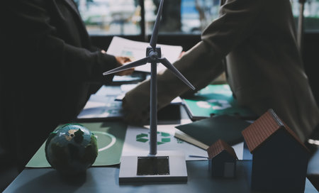 Sustainable development with renewable energy solutions, ecology concept, green business.の写真素材