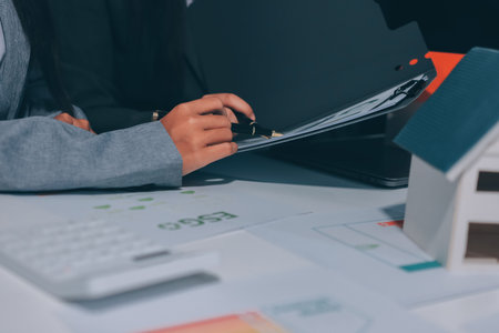 Business team people planning and discussing on recycle reduce reuse policy symbol in office meeting room.の写真素材