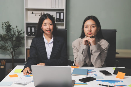 Accounting company provide finance and taxation planning for profitable cash flow, Auditor and accountant team working in office, analyze financial data and accounting record with calculator.Insightの写真素材