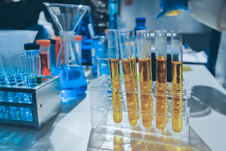 Scientist pipetting medical samples into microplate in laboratory