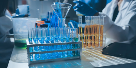 Scientist pipetting medical samples into microplate in laboratory