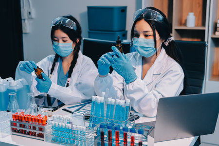 Modern Empty Science Laboratory With Microscopes, Test Tubes And Other Laboratory Equipmentsの写真素材